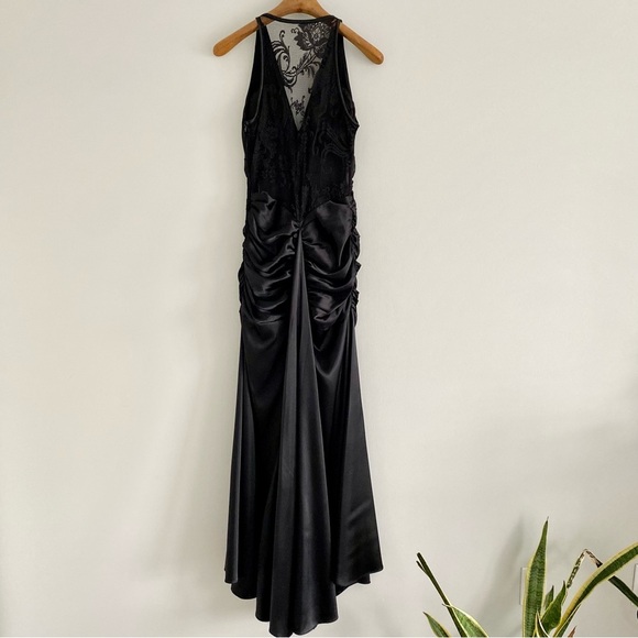 Jessica McClintock Black Satin Lace Mermaid Gown Size 6 - Picture 4 of 12